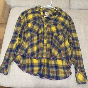 BDG Yellow and Blue Plaid Button Down Shirt
